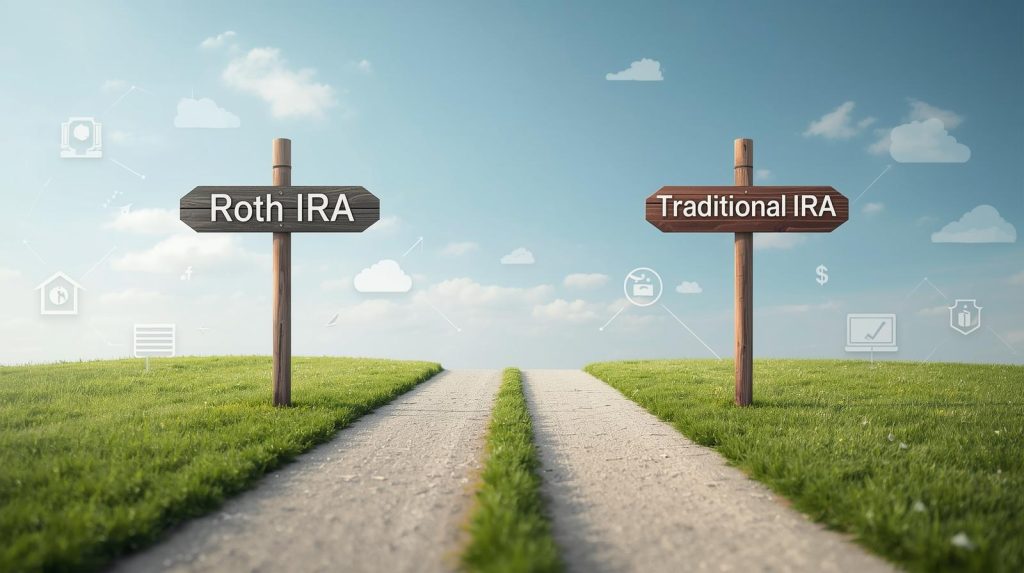 Visual comparison of Roth IRA and Traditional IRA, representing retirement planning choices for U.S. investors